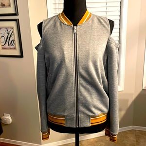 Trouvé Cold Shoulder Knit Bomber Jacket size small grey
